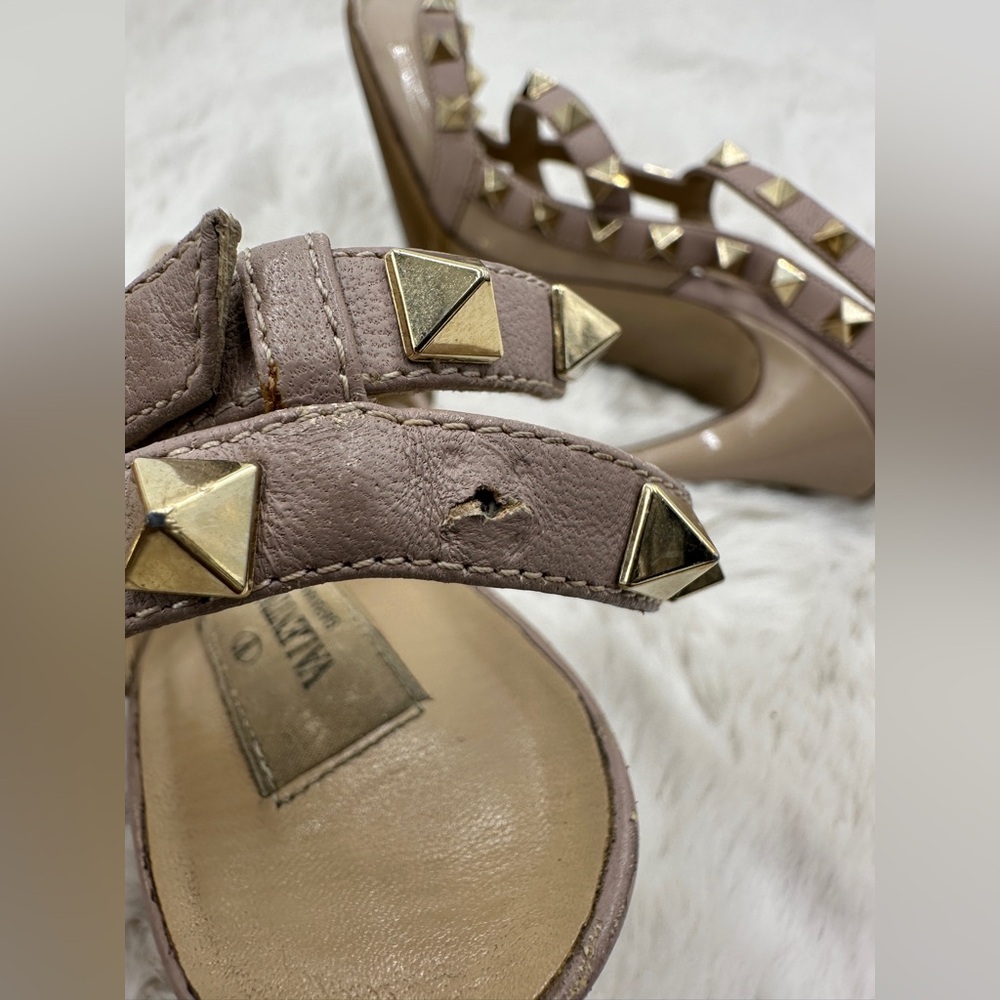 Valentino Rockstud T-‎ Strap Pointed Toe Pump tan heels 36 US 6 - Picture 16 of 16